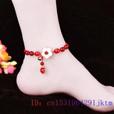 Jade Flower Anklets for Women - Chinese Red Gemstone Charms