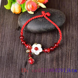Jade Flower Anklets for Women - Chinese Red Gemstone Charms
