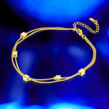 Vintage Two-Line Square Beads 18KT Anklet