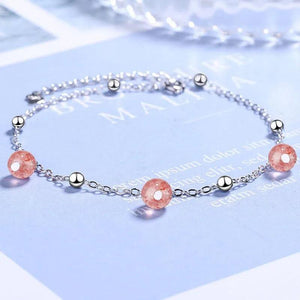 925 Silver Anklet Crystal Pink Bead Foot Jewelry