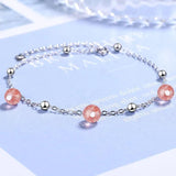 925 Silver Anklet Crystal Pink Bead Foot Jewelry