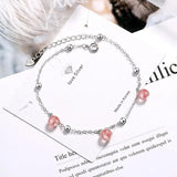 925 Silver Anklet Crystal Pink Bead Foot Jewelry