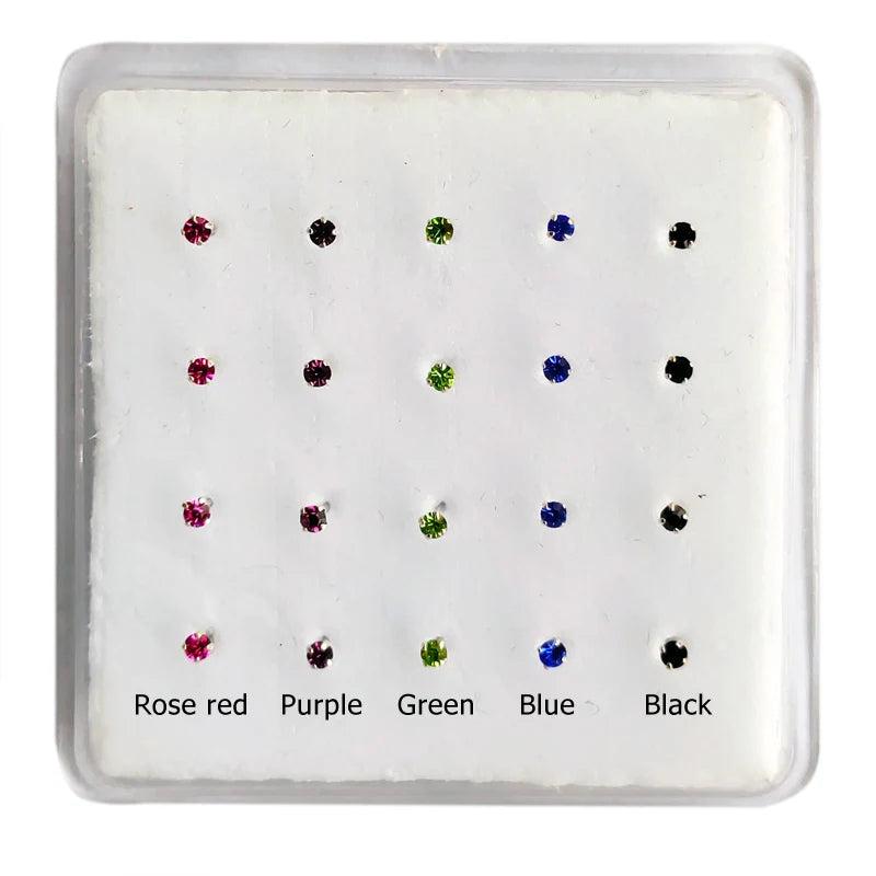 20pcs 925 Sterling Silver Nose Piercing 2mm Multicolor Nose Studs Straight Pin