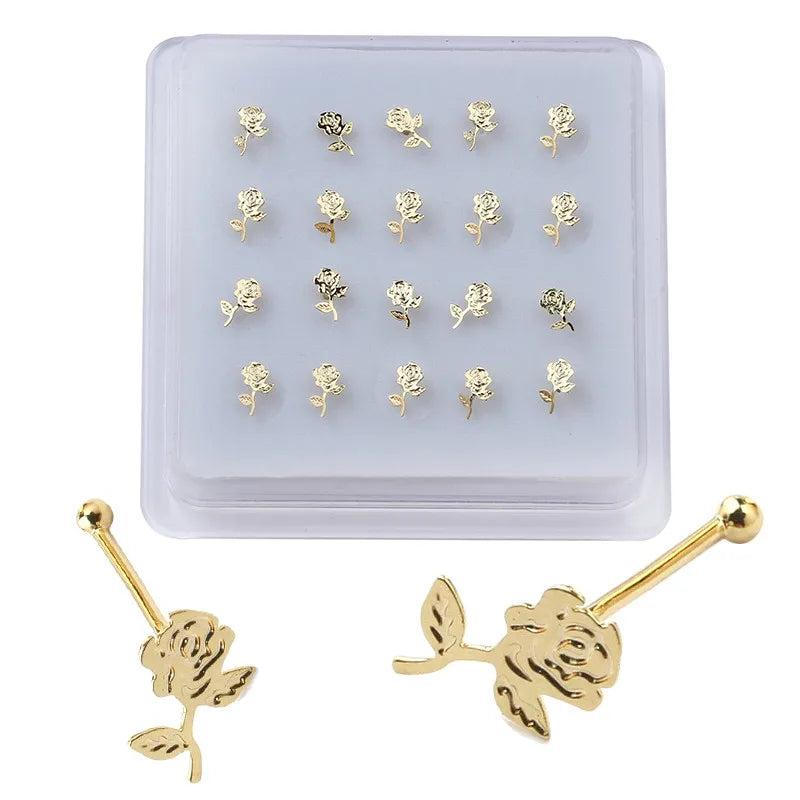 20 Rose Flower Nose Studs for Women