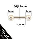 925 Sterling Silver Body Jewelry Barbell 16G Nipple Tongue Eyebrow Piercing