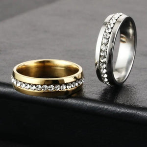 6mm Rhinestone Rings Silver Stainless Steel Couple Engagement Wedding