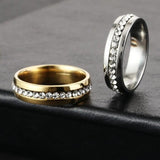 6mm Rhinestone Rings Silver Stainless Steel Couple Engagement Wedding