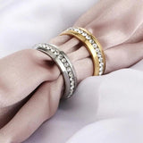 6mm Rhinestone Rings Silver Stainless Steel Couple Engagement Wedding