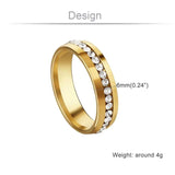6mm Rhinestone Rings Silver Stainless Steel Couple Engagement Wedding