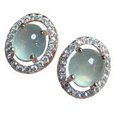 Silver Inlaid Diamond Chalcedony Earrings