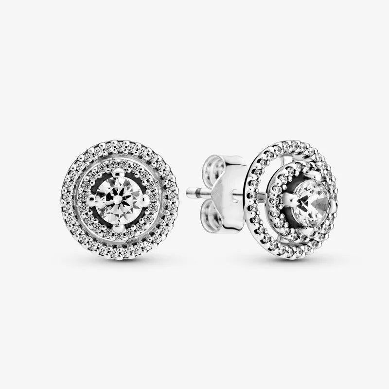 925 Silver Pink Crown & Snowflake Stud Earrings