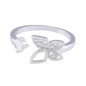 Silver Crystal Butterfly Ring Open Adjustable Finger Ring