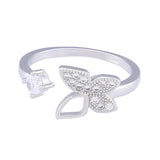 Silver Crystal Butterfly Ring Open Adjustable Finger Ring