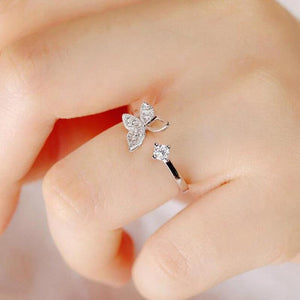 Silver Crystal Butterfly Ring Open Adjustable Finger Ring