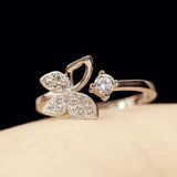 Silver Crystal Butterfly Ring Open Adjustable Finger Ring