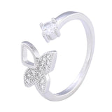 Silver Crystal Butterfly Ring Open Adjustable Finger Ring
