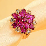 Copper Ring Flower Red Zircon Party Jewelry