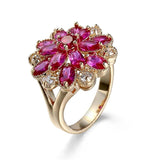 Copper Ring Flower Red Zircon Party Jewelry