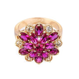 Copper Ring Flower Red Zircon Party Jewelry