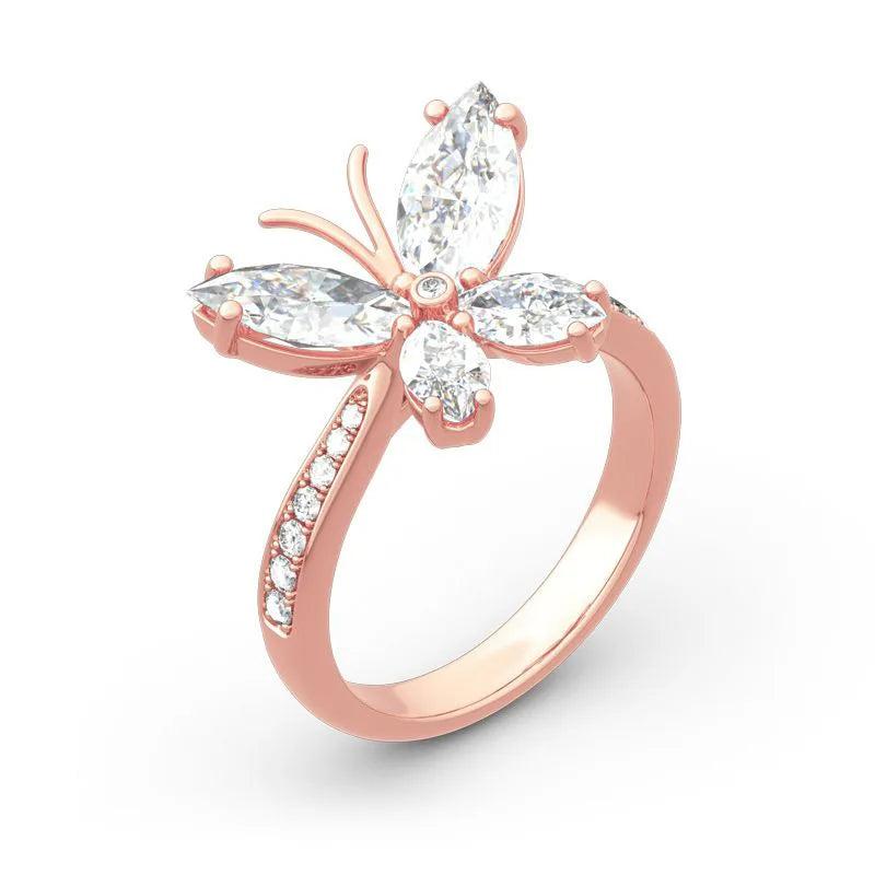 Butterfly Crystal Zircon Rose Ring for Women