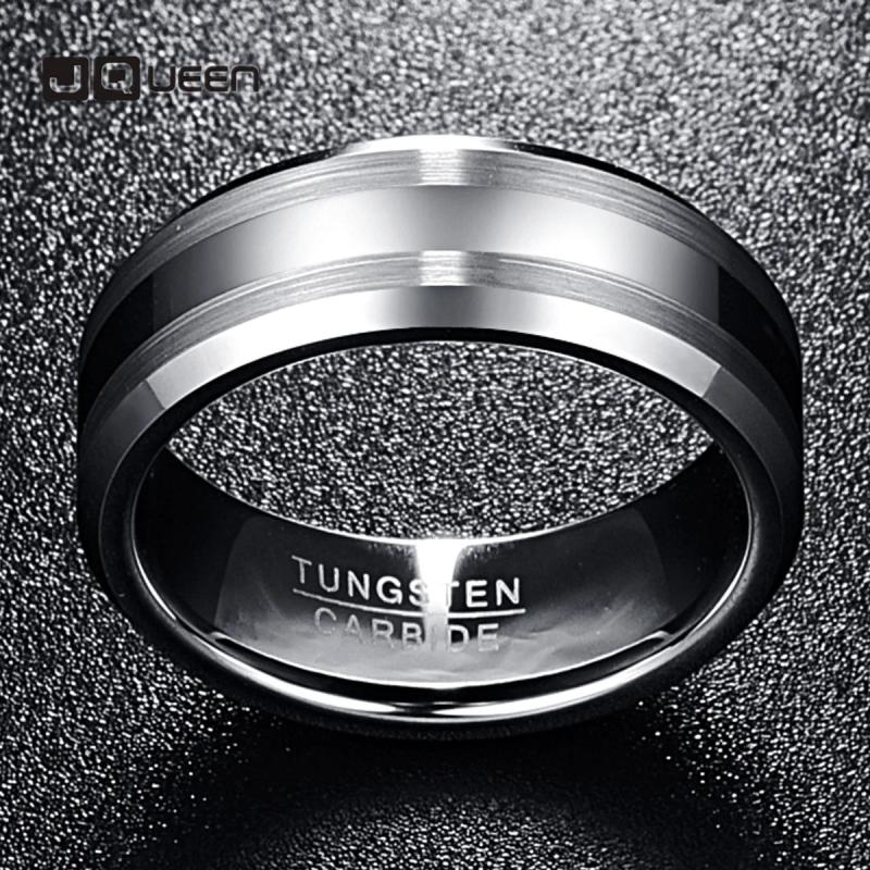 Men's 8mm Tungsten Carbide Ring Wedding Band Beveled Edge Size 6-14