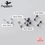 Trustdavis 925 Silver Geometric Round Barbells Stud Earrings