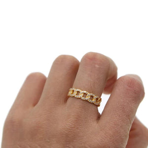 Delicate CZ Cuban Link Chain Ring Set