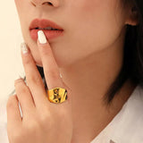 Vintage Punk Golden Big Ring For Women Irregular Hammer Texture Hyperbole Ring
