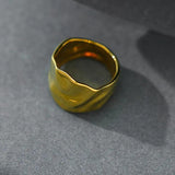 Vintage Punk Golden Big Ring For Women Irregular Hammer Texture Hyperbole Ring