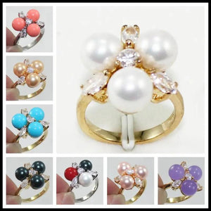 18K Plated 8mm Shell Pearl/Jade Ring Women Rings