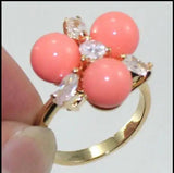 18K Plated 8mm Shell Pearl/Jade Ring Women Rings
