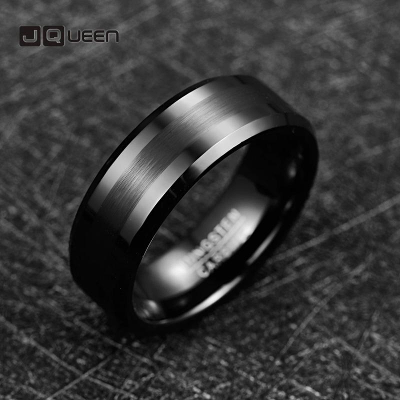 8mm Tungsten Carbide Men's Ring Brushed Center Beveled Edge Comfort Fit