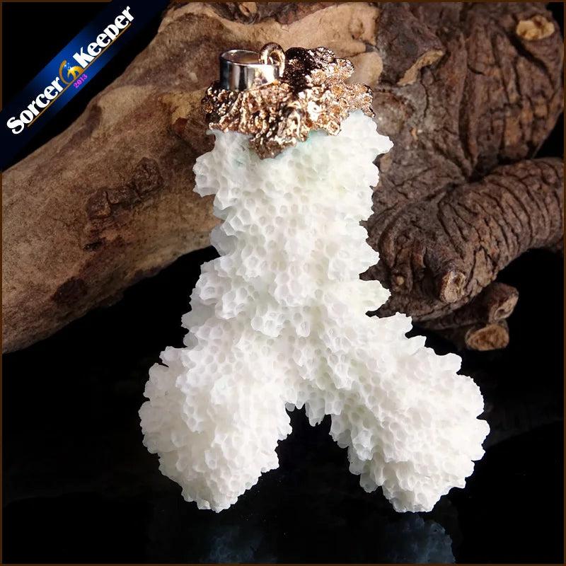 Raw Coral Pendant Necklace Druzy Drusy Elestial Skeletal Cluster Specimen AA359