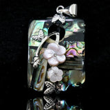 Abalone Shell Carved Flower Pendant 30x44mm Silver Color