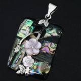 Abalone Shell Carved Flower Pendant 30x44mm Silver Color