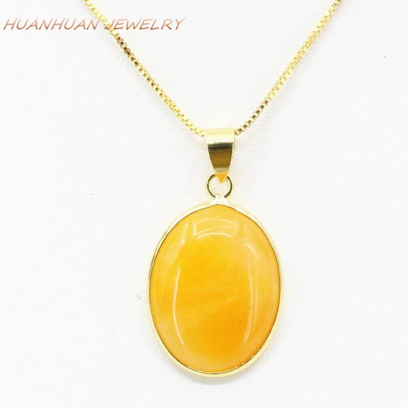 Oval Stone Pendant Copper Chain Necklace