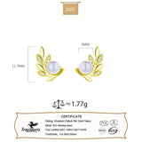 925 Silver Stud Earrings Wedding Leaves CZ Pearl Earring DA2869
