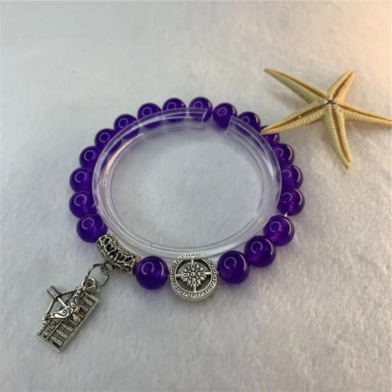 Purple Crystal Jades Yoga Charm Bracelet Pendant Chain 7.5inch