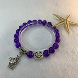 Purple Crystal Jades Yoga Charm Bracelet Pendant Chain 7.5inch