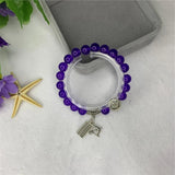 Purple Crystal Jades Yoga Charm Bracelet Pendant Chain 7.5inch