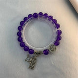 Purple Crystal Jades Yoga Charm Bracelet Pendant Chain 7.5inch