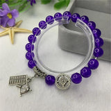 Purple Crystal Jades Yoga Charm Bracelet Pendant Chain 7.5inch