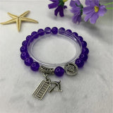 Purple Crystal Jades Yoga Charm Bracelet Pendant Chain 7.5inch