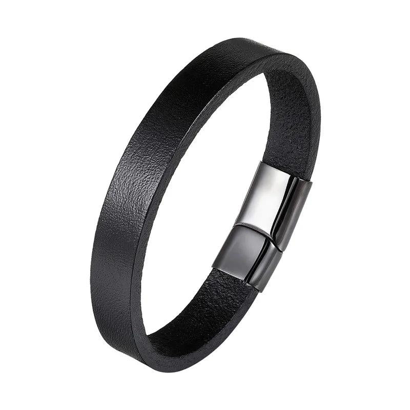 Leather Stainless Steel Bracelet Men Jewelry Magnetic Punk Wrap Gift