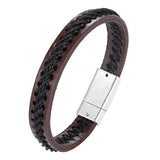 Leather Stainless Steel Bracelet Men Jewelry Magnetic Punk Wrap Gift