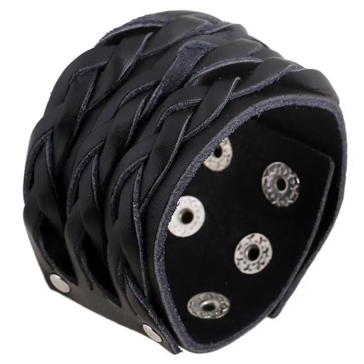 Punk Casual Wide Leather Braided Cuff Bracelet Bangle
