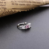 Silver 925 Women Ear Cuff Pink & Crystal Earrings