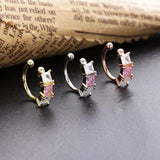 Silver 925 Women Ear Cuff Pink & Crystal Earrings