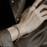 Silver Texture Bracelet for Women Girl Birthday Gift Vintage Jewelry