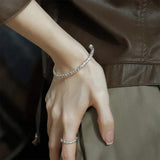 Silver Texture Bracelet for Women Girl Birthday Gift Vintage Jewelry